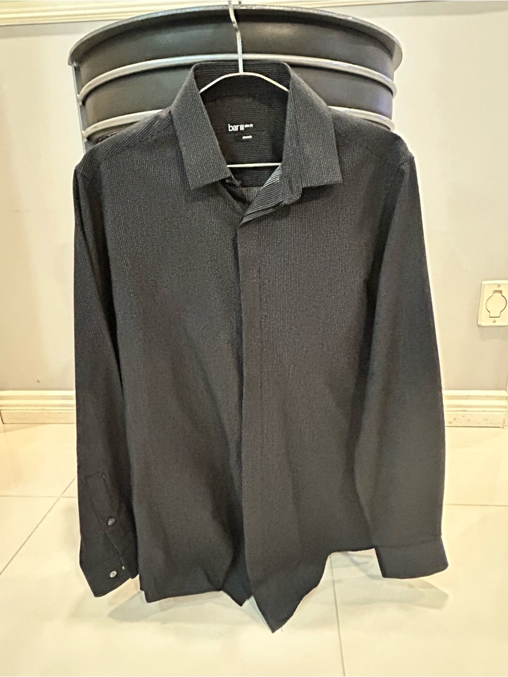 Bar III Black Hidden-Placket Men's Dress Shirt